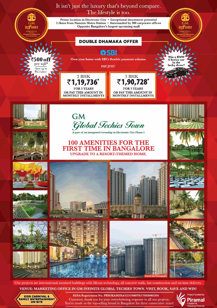 Double dhamaka offer Rs 500 per sqft off at GM Global Techies Town in Bangalore Update